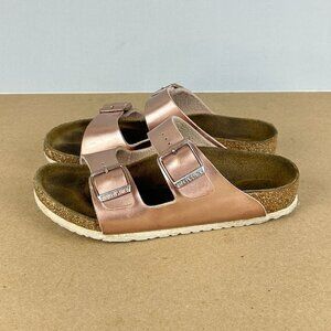 Birkenstock Arizona Two Strap Rose Gold Patent Leather Sandals Kids Size 1